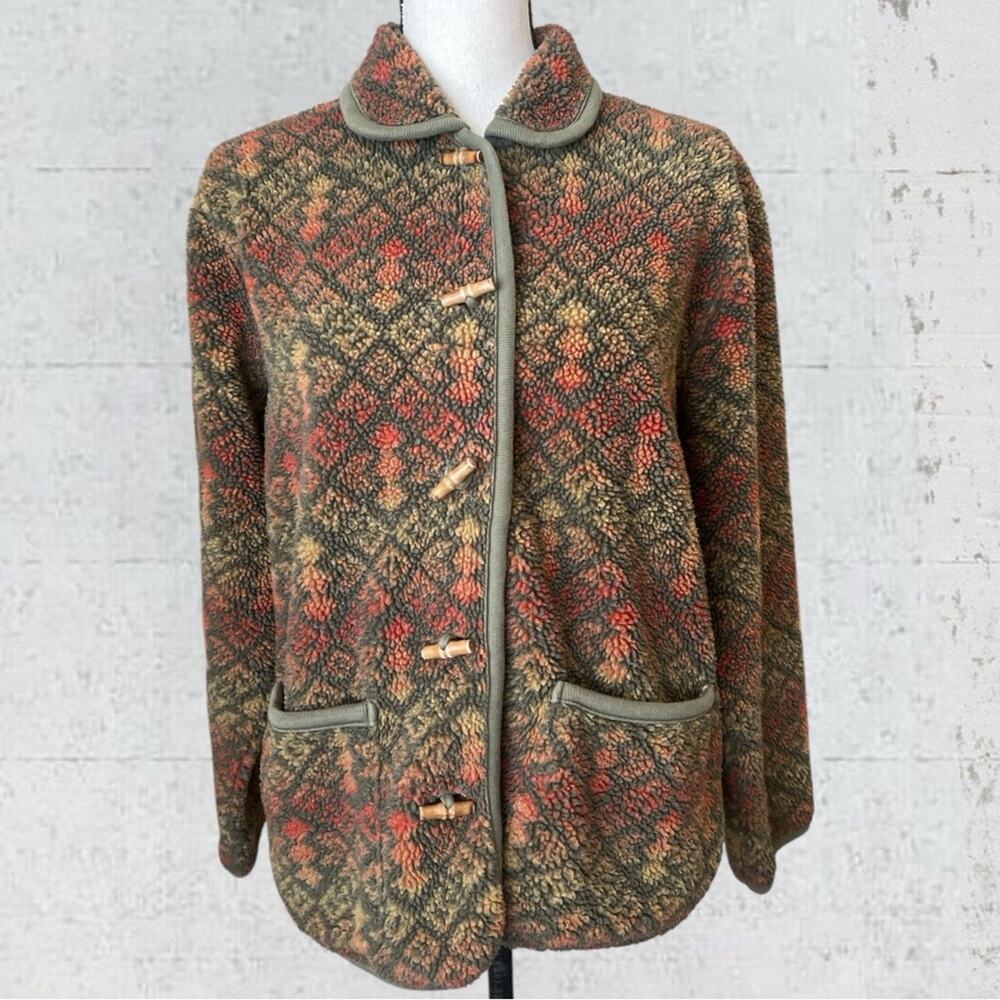 Orvis Olive, Rust & Gold Patterned Toggle Utility Jacket - Picture 2 of 10